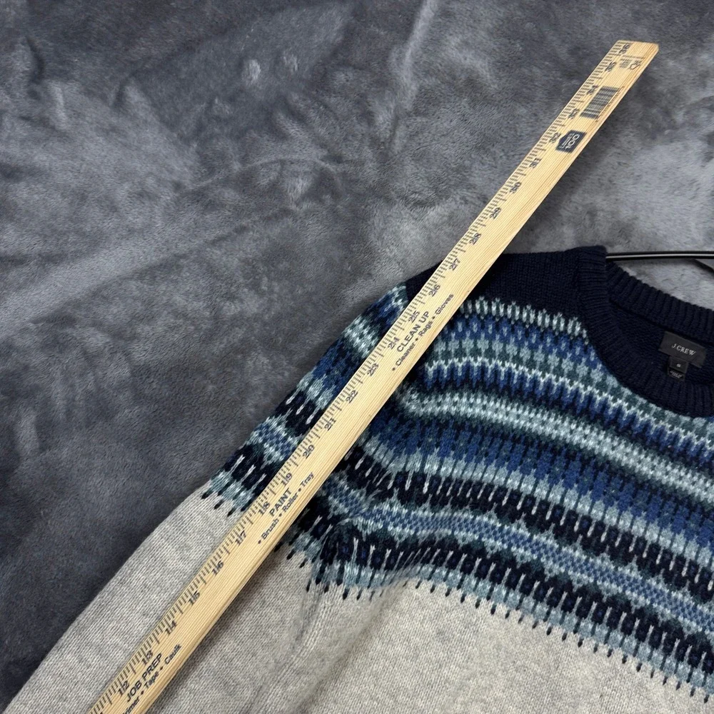 J.Crew Sweater Mens Small Gray Blue Fair Isle Lambswool Crewneck Pullover 10336